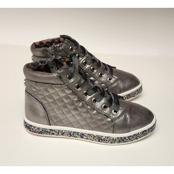 Steve Madden Girls JCarlson High-Top Sparkle Sole Silver Sneaker Size 2 - Picture 10 of 14